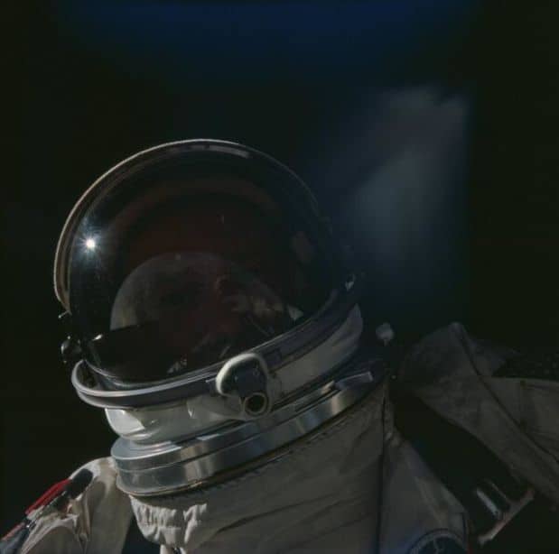 Buzz Aldrin taking a space selfie. 1966.